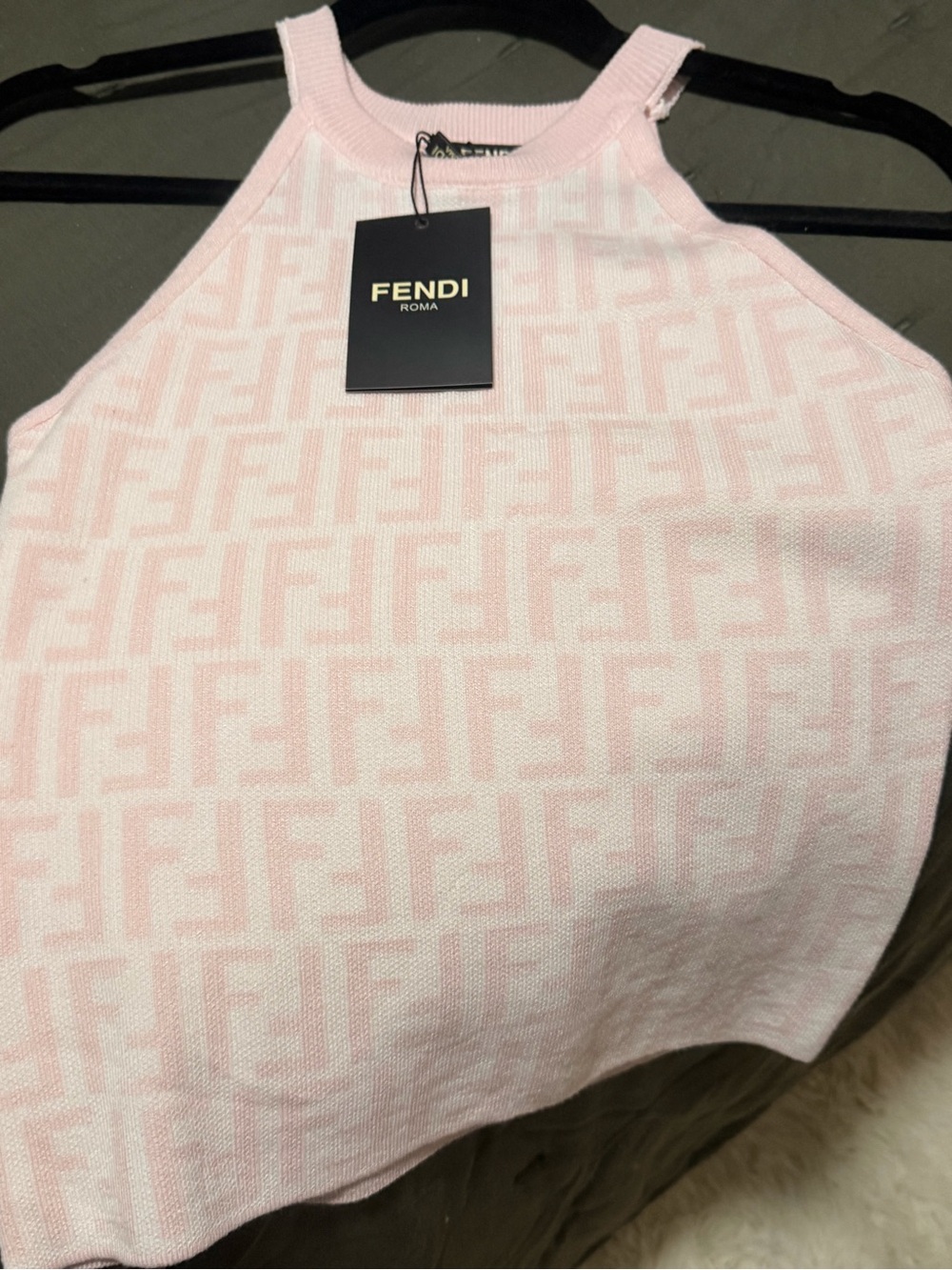 Fendi Light Pink FF Monogram Knit Halter Tank - Picture 3 of 4